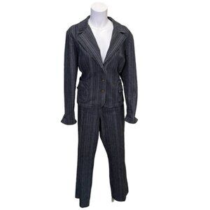 Vintage French Dressing Blue Pinstripe Cotton Suit Size 16 Casual